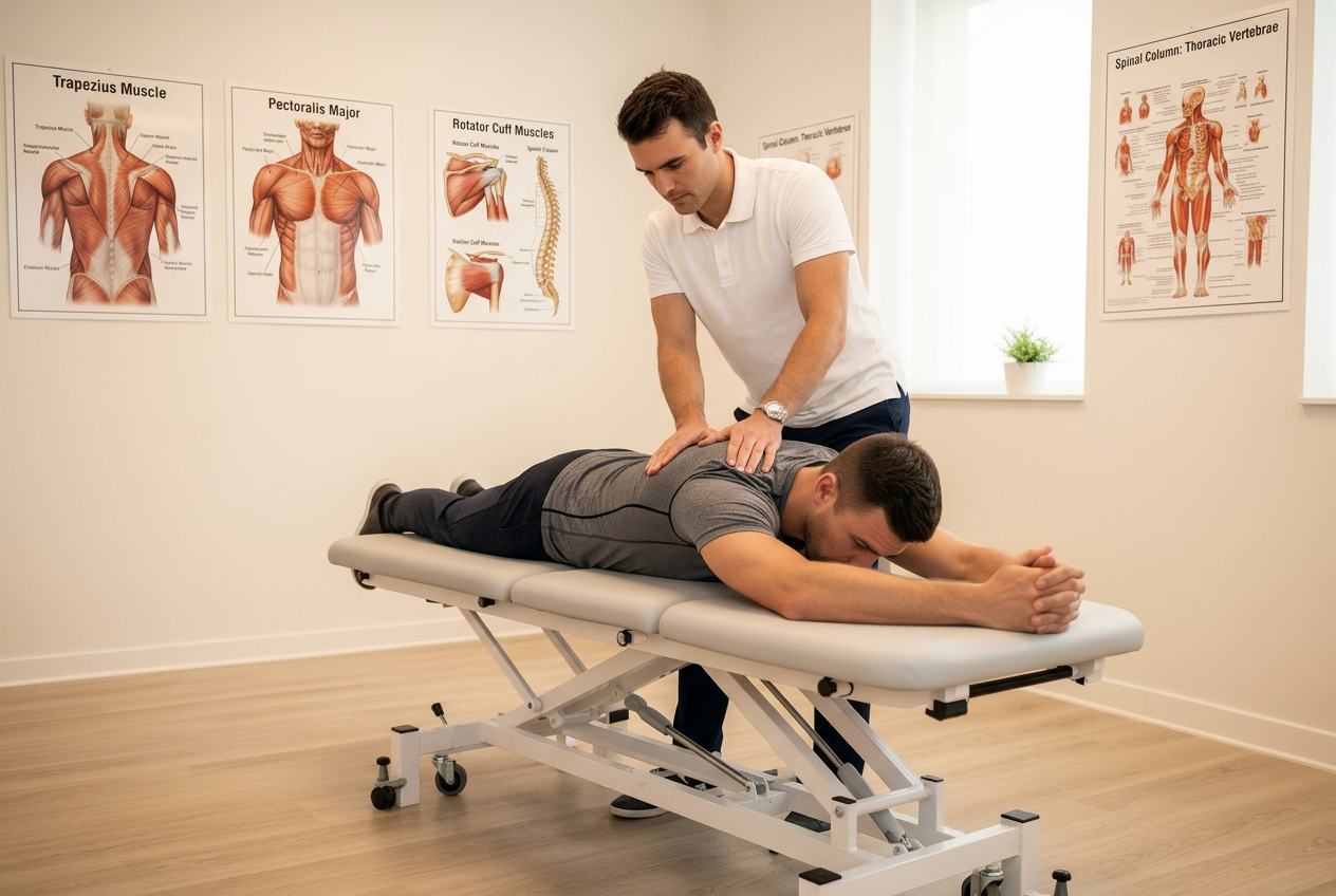 Chiropractor performing spinal adjustment