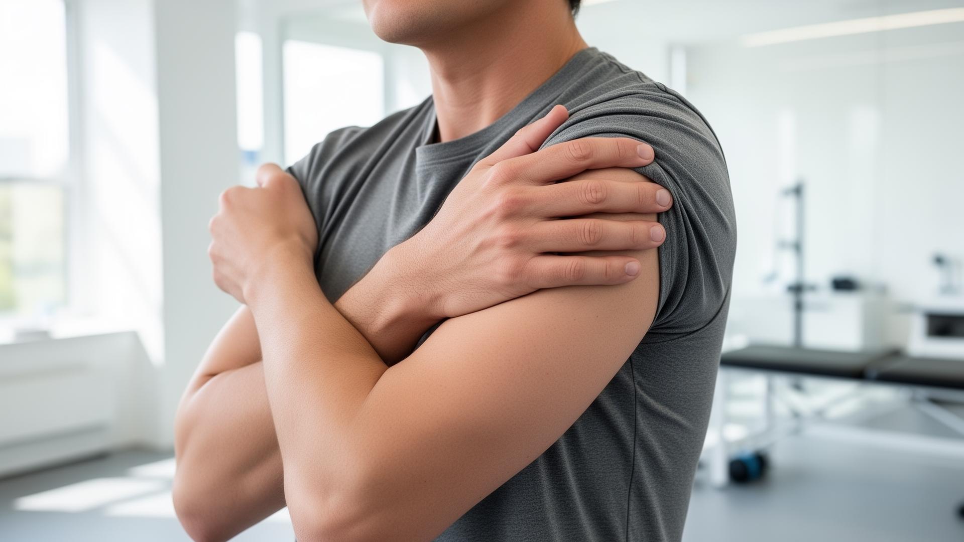 Adult holding sore shoulder