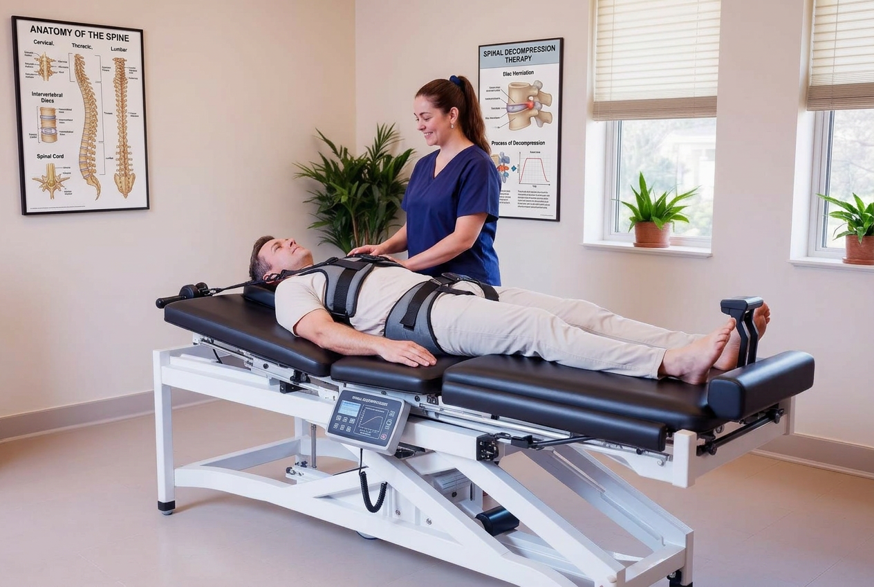 Non-surgical spinal decompression therapy session